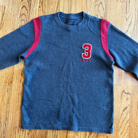 VTG Abercrombie & Fitch Men's L Grey Cotton Sweater Red Trim 3 Pullover Logo - Picture 2 of 9